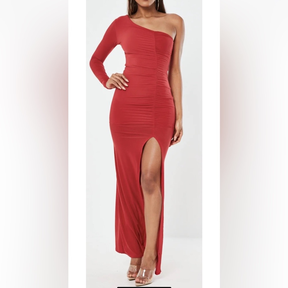 🍊SLINKY ONE SLEEVE RUCHED MAXI